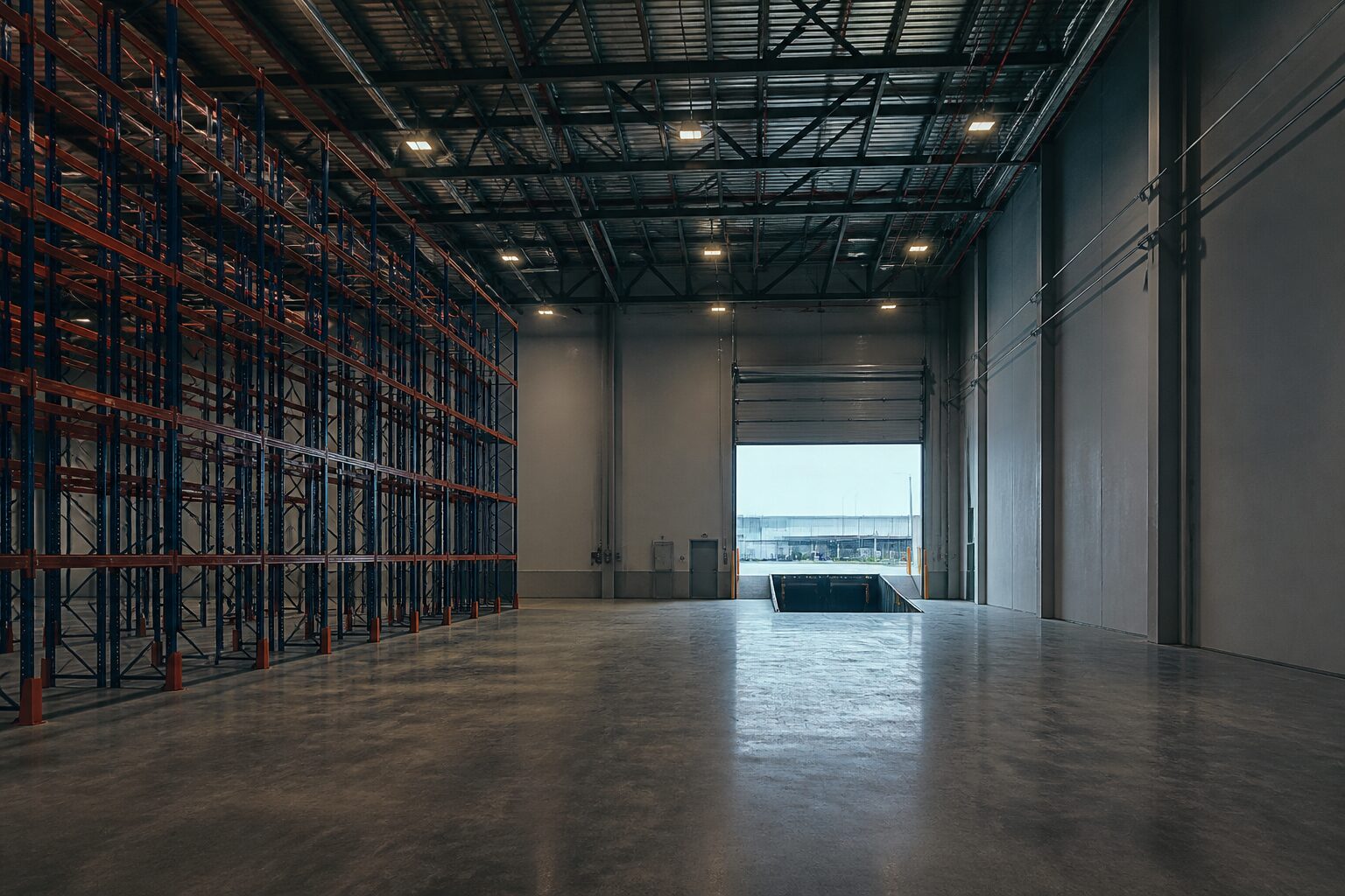 Interior of a bare high-clear-height warehouse unit in Singapore